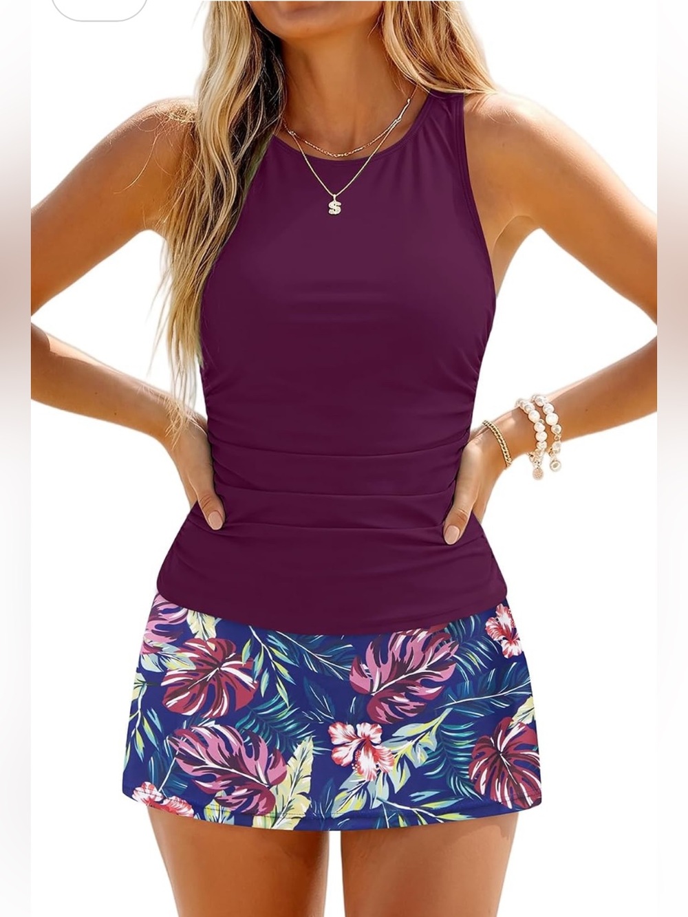 Women's Plum Floral Tankini Swimsuit